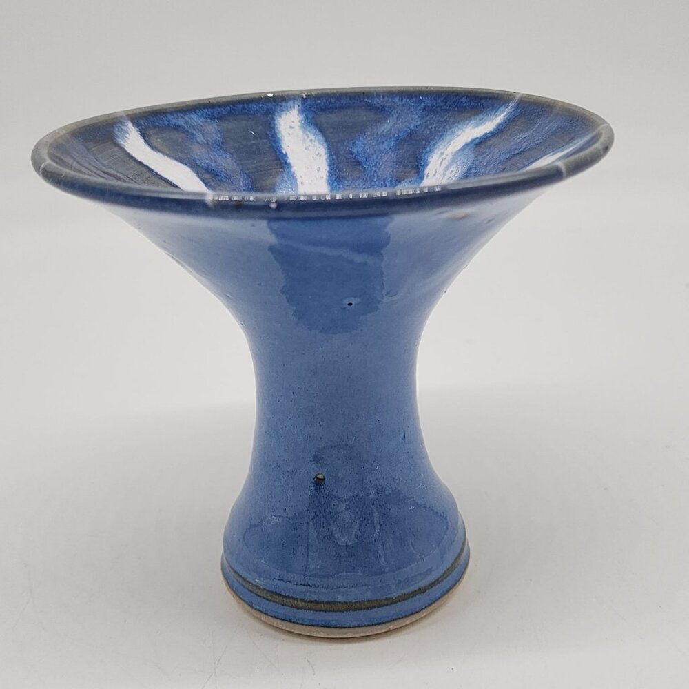 Handmade Blue Ceramic Candle Holder Vase  Unique White Drip Artist Signed - Picture 7 of 7